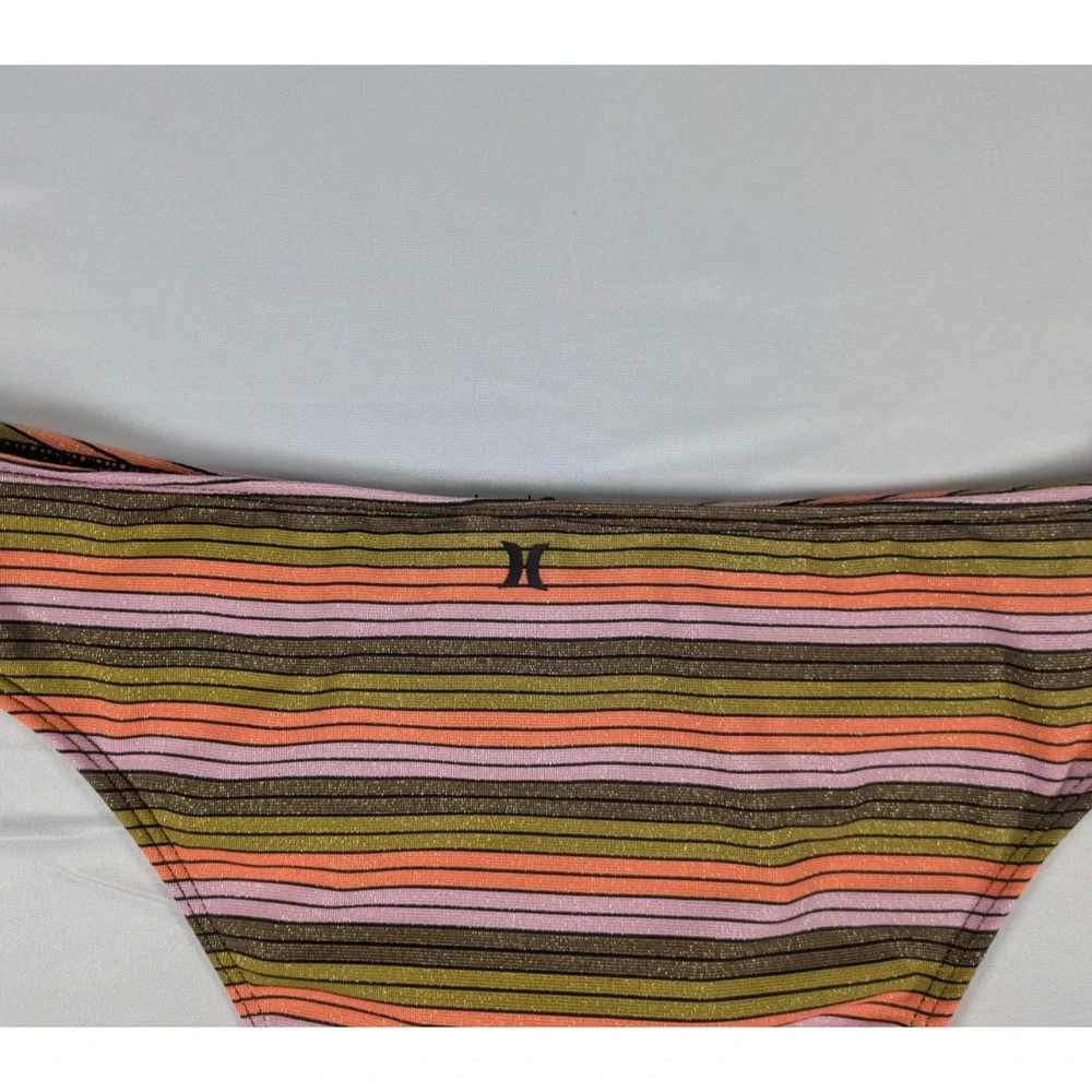 NWT Hurley Cheeky Bikini Bottom Womens XS Sunset Shine Stripe Mid Rise Swim Surf